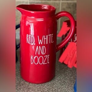 Rae Dunn "Red, White, and Booze" Red Pitcher